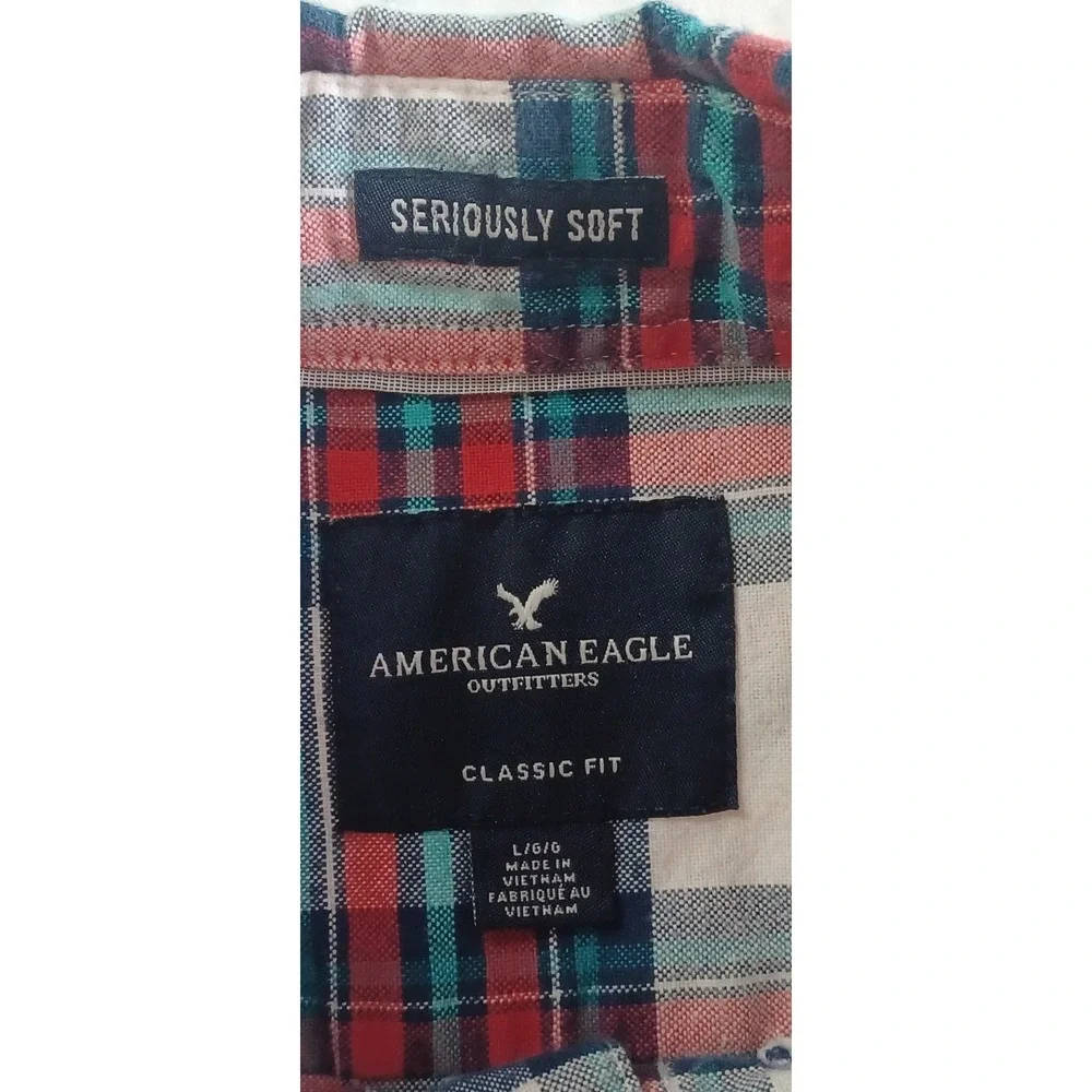 American Eagle Men L Button Down‎ Shirt Seriously Soft 100% Cotton Classic Fit